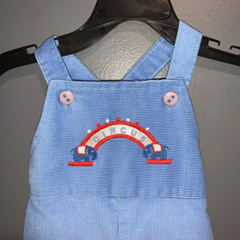 Health-Tex Infants 3m Romper Overalls Circus Blue Corduroy